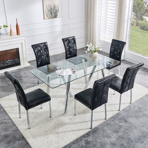 English Elm 71-inch Tempered Glass Dining Table Electroplated Metal Base Open Airy Modern Style White W3875S00005