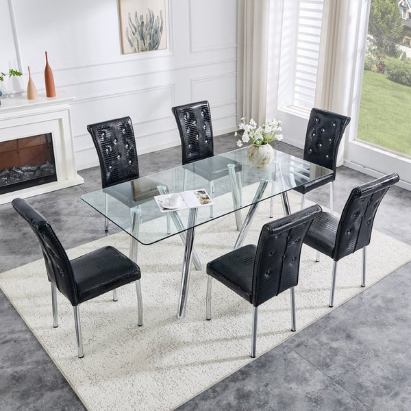 English Elm 71-inch Tempered Glass Dining Table Electroplated Metal Base Open Airy Modern Style White W3875S00005