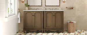 English Elm Christopher Knight Home® - 60" Retro Double Sink Bathroom Vanity Set with Soft-Close Doors, Adjustable Shelves, Rubberwood Legs Antique brown N817P245317L