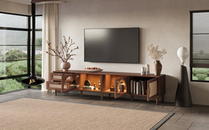 English Elm Rattan Door Media Console with Pine Legs Modern Farmhouse Tv Stand for Large Living Rooms N710P365042P