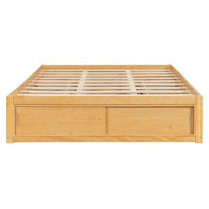 English Elm Queen Platform Bed with Four Storage Drawers Footboard Cubby Modern Low Profile Frame Natural LP000138AAN