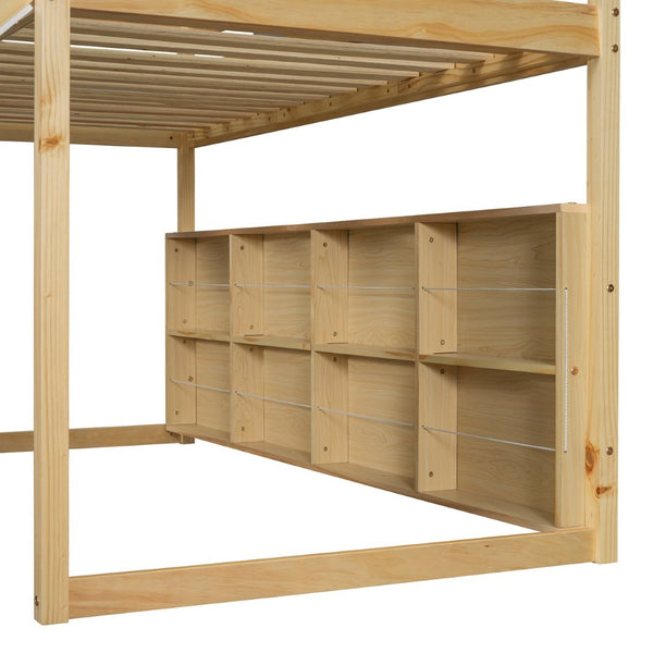 English Elm Twin House Loft Bed with Tent Canopy Slide and Shelves Pinewood Kids Frame Natural LT000682AAD-1