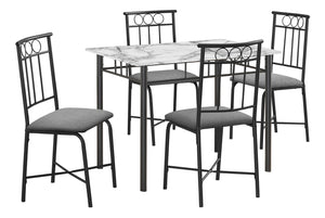 English Elm Dining 5pc Table Set with 40" White Marble Look Top & Grey Upholstered Chairs, Modern Space-Saving B2710P218798