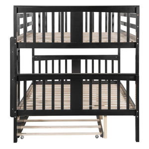 English Elm Full Over Bunk Bed with Twin Trundle Solid Pine Frame Gray Convertible LT100204AAP-1