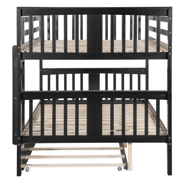 English Elm Full Over Bunk Bed with Twin Trundle Solid Pine Frame Gray Convertible LT100204AAP