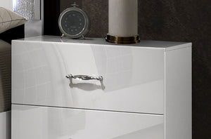 English Elm Contemporary Glam Nightstand High Gloss White Lacquered Finish with Chrome Acrylic Hardware B2741P431074