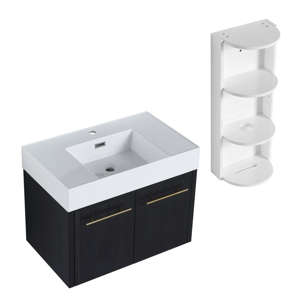 English Elm 30 Inch Wall-Mounted Vanity Set With Thick Resin Sink & 3-Tier Storage Rack For Stylish Bathrooms W999S00367