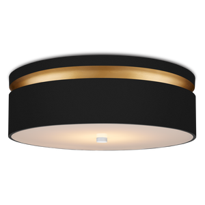 Serenity Black Flush Mount Light Fixture - Modern Design with Satin Black & Gold, Dimmable LED