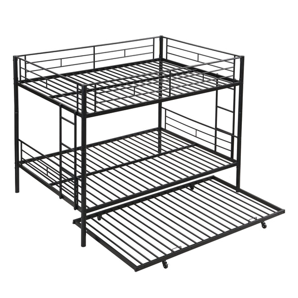 English Elm Full Over Full Metal Bunk Bed With Trundle - Durable, Space-Saving, Easy Assembly & Safety Features W311S00051