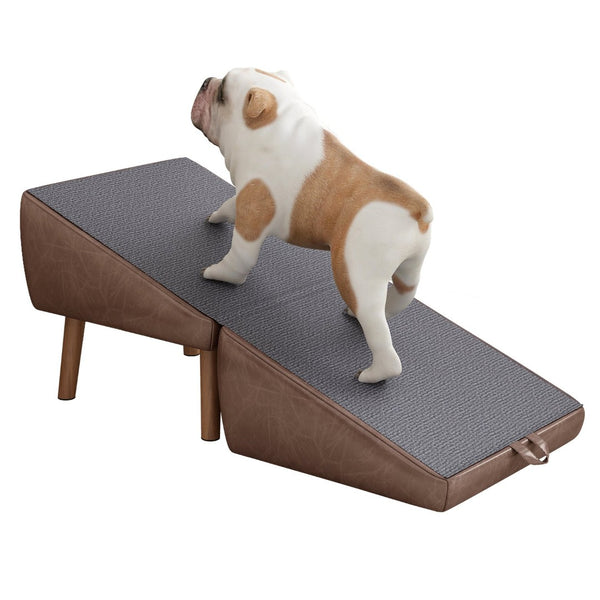 English Elm Dog Pet Stairs Solid Wood Foldable Ramp with Ottoman Style for Couch or Bed Brown W2641P440163
