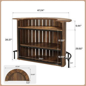 English Elm Stylish Arc Bar Cabinet with Vertical Slat Detail and Four Tier Open Bottle Storage T3971P464538