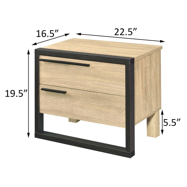 English Elm Oak Rustic Industrial 2-Drawer Nightstand with Elevated 5" Metal Legs, Oak and Black Storage Accent (22.5"W) B062P185668