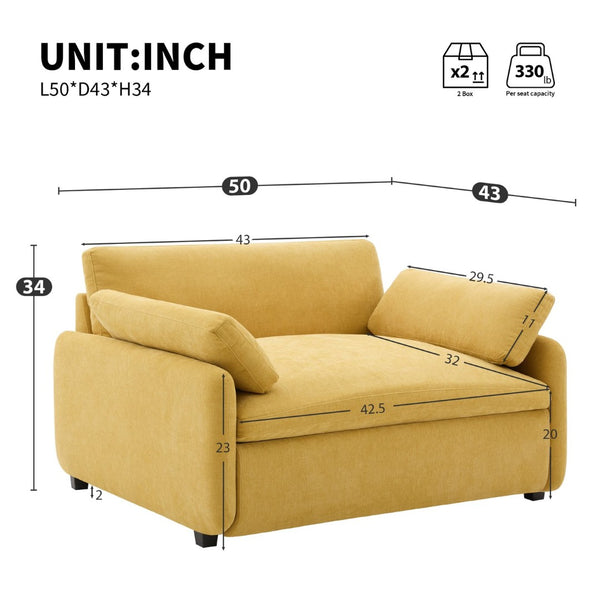 English Elm 50*43" Oversized Chenille Armchair Deep Lounge Seat Modern Minimalist Living Room Chair Yellow N723S5042Y