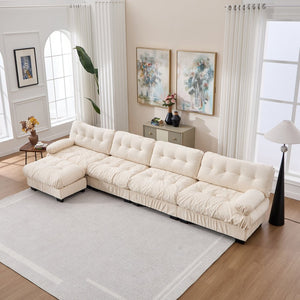 English Elm Modular Cloud Sofa Deep Seat Flannelette Sectional with Round Armrests for Living Room Beige W2120S00049