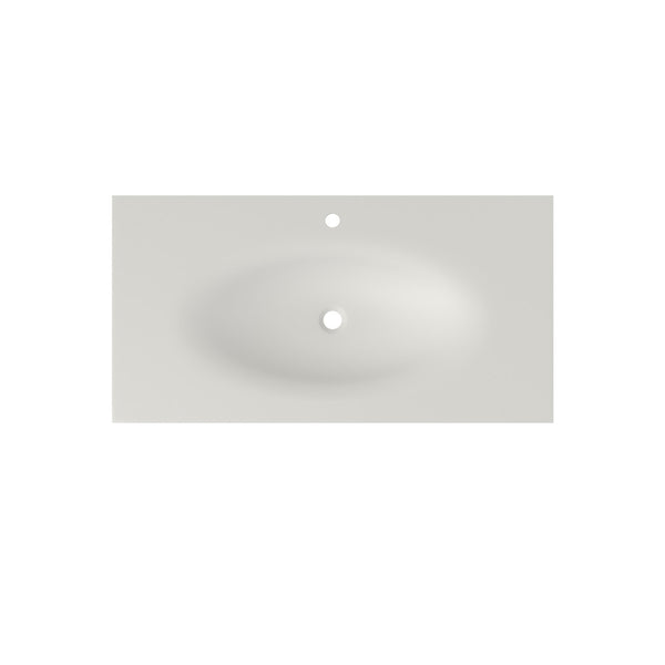 English Elm 42'' Solid Surface Pedestal Basin Matte White Waterfall Edge Sculptural Bathroom Sink T3785P491210