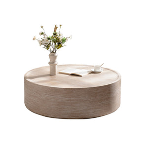 English Elm 39.37" Round Drum Coffee Table with Bold Mars Stone Print for Modern Living Rooms W3081P394201