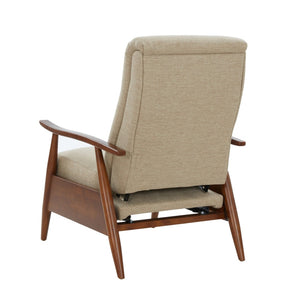 English Elm Tustin Mid-century Push Back Recliner with Chestnut Wood Arms and Performance Fabric Beige B050P429143