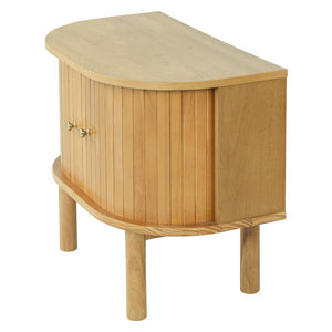 English Elm Semi-cylindrical Solid Wood Nightstand with Slatted Doors and Brass Knobs for Bedroom N758P389137N