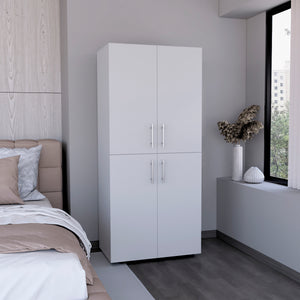 English Elm Hazel Tall Four-Door Armoire Wardrobe Cabinet with Six Shelves and Dual Hanging Rods for Bedroom White 39.4 L x 23.2 W x 5.5 H B070S00228
