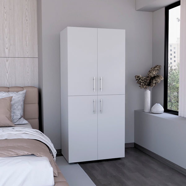 English Elm Hazel Tall Four-Door Armoire Wardrobe Cabinet with Six Shelves and Dual Hanging Rods for Bedroom White 39.4 L x 23.2 W x 5.5 H B070S00228