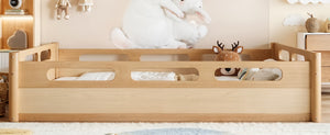 English Elm Queen Low Profile Floor Bed Pine Wood Frame Japandi Minimalist Bedroom Design Natural W1580P438796