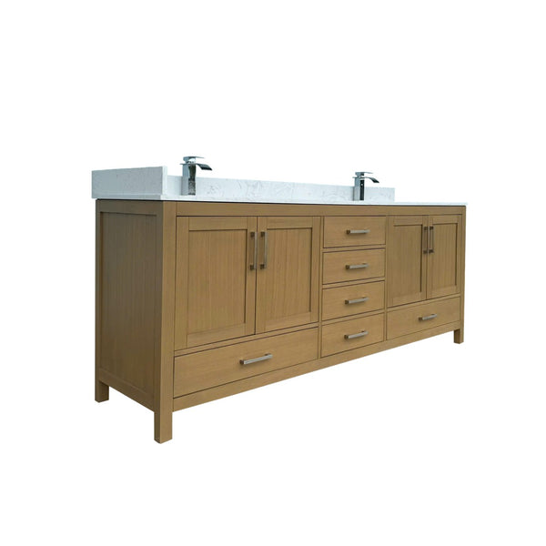 English Elm 84" Double Sink Bathroom Vanity Desert Oak Finish Solid Wood 4 Doors 6 Drawers T3785P442237