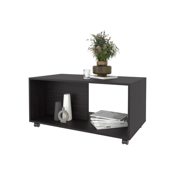 English Elm Wengue Coffee Table With Open Shelf, Caster Wheels For Easy Mobility & Chic Storage Solution B062P290219-GIGA