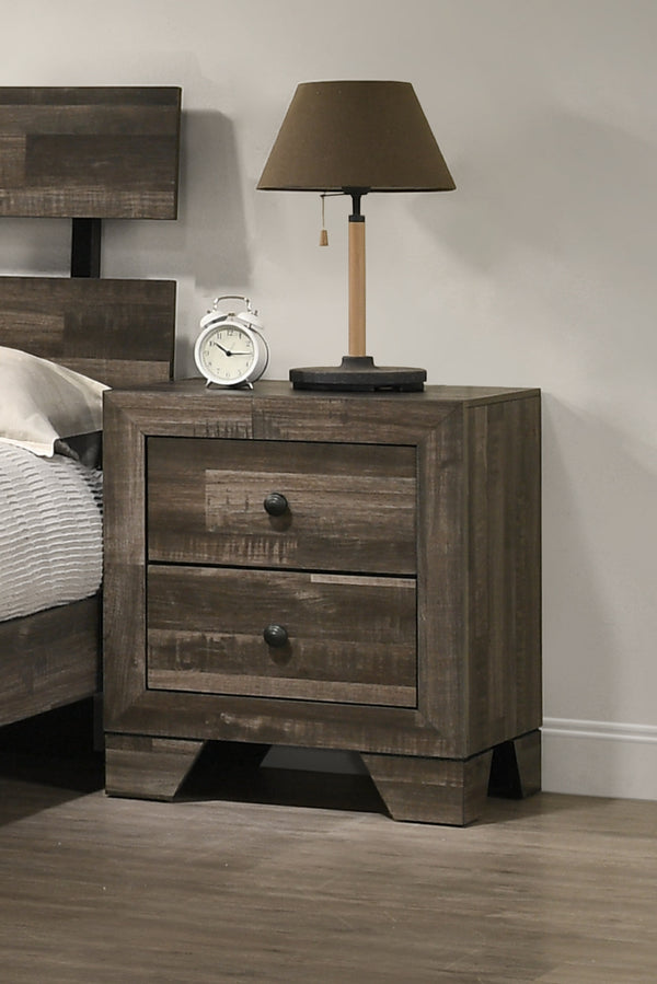 English Elm 1pc Rustic Two Drawers Nightstand Brown Gray Finish - Wooden Bedroom Storage Accent Table, 21.1x16.3x24" B011P331889