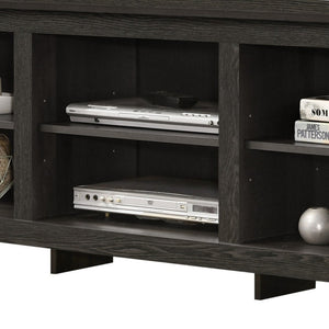 English Elm Tropea 58 Inch Open Shelf Media Console with Oak Finish and Cord Management Dark Gray B2749P413250