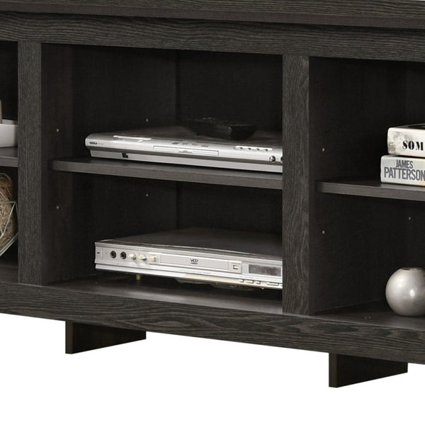 English Elm Tropea 58 Inch Open Shelf Media Console with Oak Finish and Cord Management Dark Gray B2749P413250