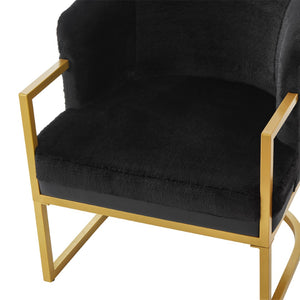 English Elm Modern Faux Fur Accent Chair Plush Upholstered Seat with Gold Iron Legs for Any Room Black N763P360688B