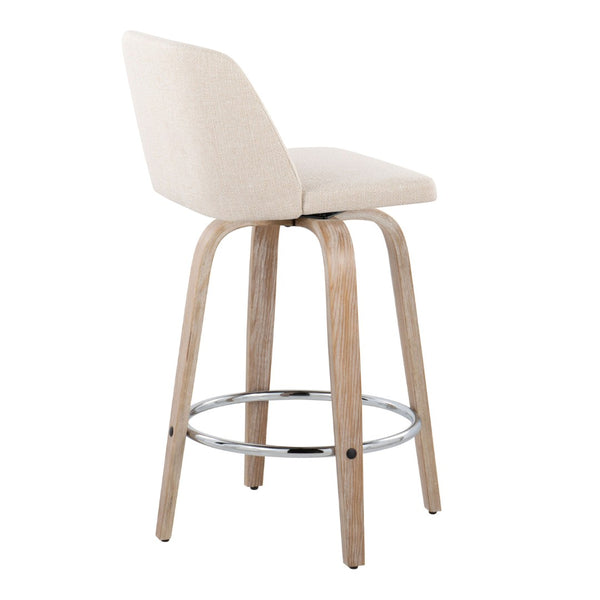 English Elm Toriano 26" Contemporary Counter Stool Set Of 2 - Swivel Cream Fabric With Whitewashed Wood Legs B202S00409-GIGA