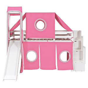 English Elm Twin Castle Loft Bed with Play Tower Pinewood Frame for Kids Bedroom Storybook LT000568AAH-1