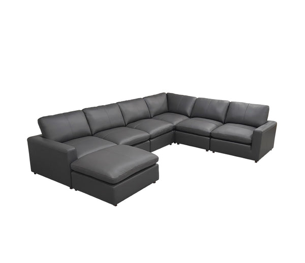 English Elm Leather Match Modular Sectional Sofa with Top Grain Upholstery for Open Living Rooms Blue Gray B2748S00171