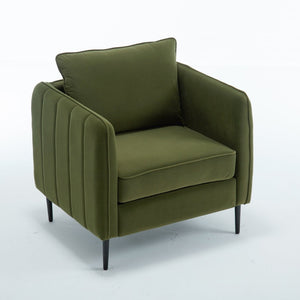 English Elm Accent Velvet Armchair Mid-century Modern Plush Seat with Metal Legs for Any Room Green W3244P325833