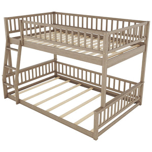 English Elm Full Xl Over Queen Bunk Bed Pine Frame with Guardrails Ladder and Slat Support Walnut GX000450AAD