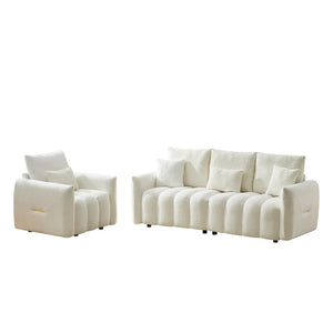 English Elm 80.7 Inch Plush Teddy Velvet 3 Seat Sofa Solid Wood Frame with Six Included Cushions Off White W2564S00068