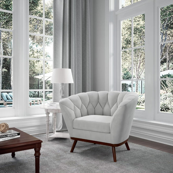 English Elm 1pc Barrel Accent Chair Channel-tufted Velvet Upholstery Mid-century Bedroom Lounge Seat B011P479018