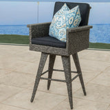 Christopher Knight Home® Puerta Outdoor Mixed Black Wicker Barstool with Dark Grey Water Resistant Cushions (Single)