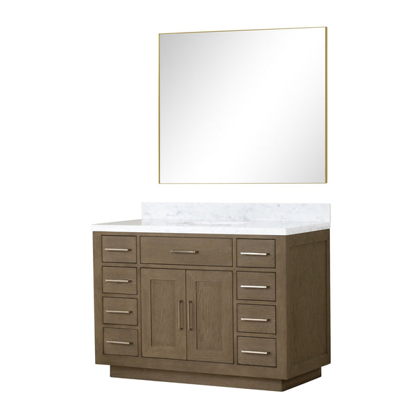 English Elm Grey Oak Single Bath Vanity Set With Carrara Marble Top & Frameless Mirror – Stylish Storage Solution B2731S01407
