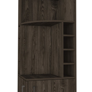 English Elm Seattle Tall Bar Cabinet with Eight Bottle Cubbies Open Shelving and Enclosed Storage B128P322509