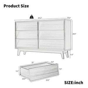 English Elm 6 Drawer Double Dresser with Vintage Bevel Design, Brown MDF, Smooth Glide Drawers, Stylish Storage Solution W578P191570
