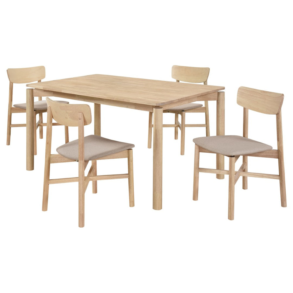 English Elm Perkins Rectangular Dining Set with Embossed Detail and Upholstered Chairs for Four White Washed B062S01626