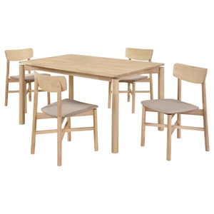 English Elm Perkins Rectangular Dining Set with Embossed Detail and Upholstered Chairs for Four White Washed B062S01626