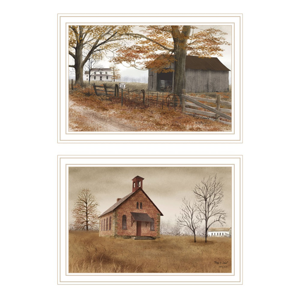 English Elm Trendy Decor 4u Two Piece Framed Country Road Wall Art White Wood Farmhouse Print Set B067P254106