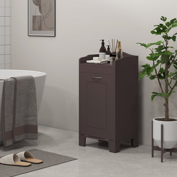 English Elm HOMCOM 31" Tilt-Out Laundry Hamper with Pull-Out Basket, MDF Bathroom Storage Cabinet, Coffee W2225P216992