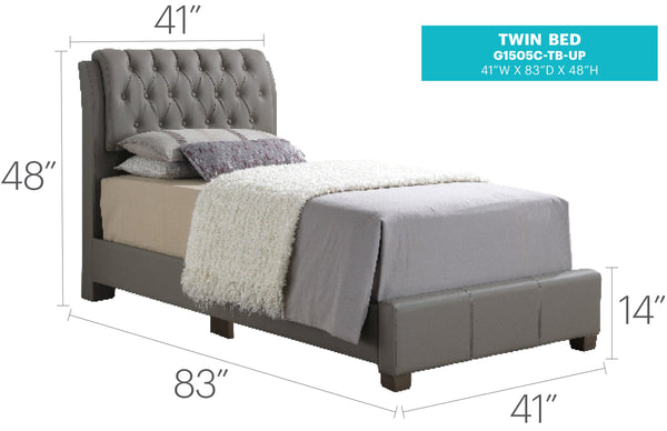 English Elm Contemporary Chic Queen Bed with PU Upholstery, Sturdy Frame, Modern Light-Toned Finish, Easy Assembly LIGHT GREY 27 L x 44 W x 12 H B078118245