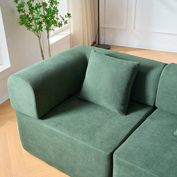 English Elm 106" Modular Sectional Sofa with Deep Seat Velvet Upholstery, Boneless L Shaped Chaise, 5 Pillows, No Assembly Required Green W3163S00044