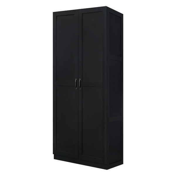 English Elm Hopkins 30" Storage Cabinet Black with 7 Shelves, Soft-Close Doors, Geometric Design, Space-Saving B365P397851