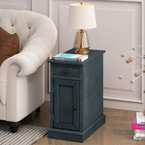 English Elm Accent Key West End Table in Antique Blue-Green Finish, Solid Wood Veneer, Coastal Farmhouse Charm with Bronze Knob, 11.75 x 21.75 x 24.25 in W869P372478
